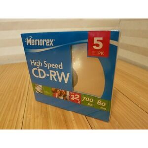 New Memorex High Speed CD-RW Discs. 5-Pack. 12x/700MB/80 Min. For Home and PC